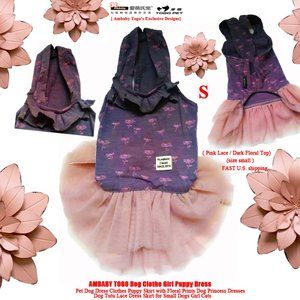 Ambaby Small Floral Girl Dog Skirt Puppy Tutu Princess Dress Lace Pet Outfit Cat